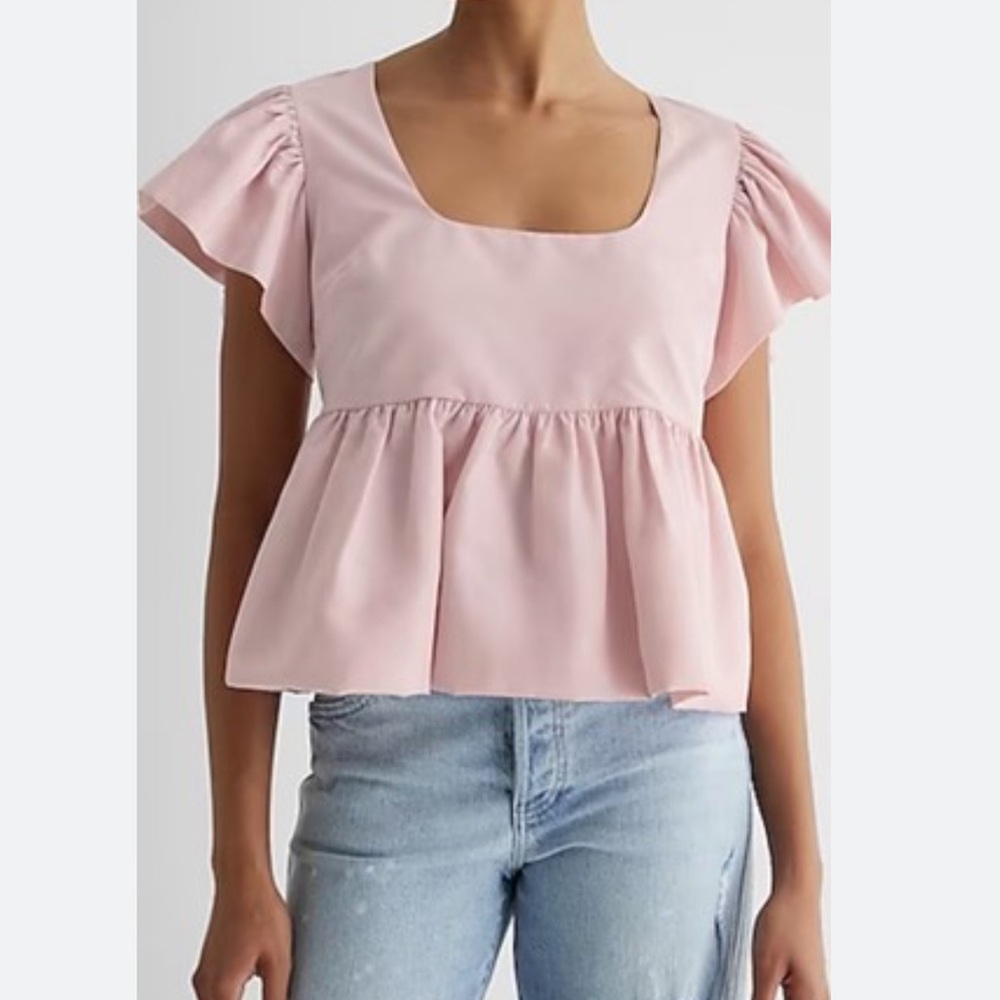 Baby doll peplum fluttery sleeves pink top Small
